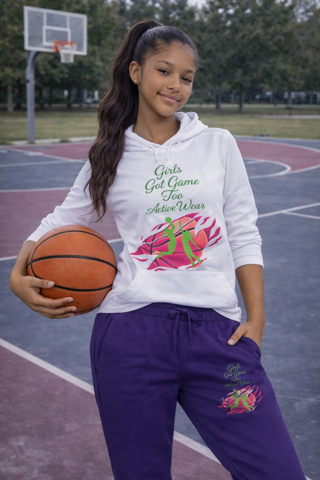 Girls Got Game Too™ Power Play Hoodie Set (White/Pink)